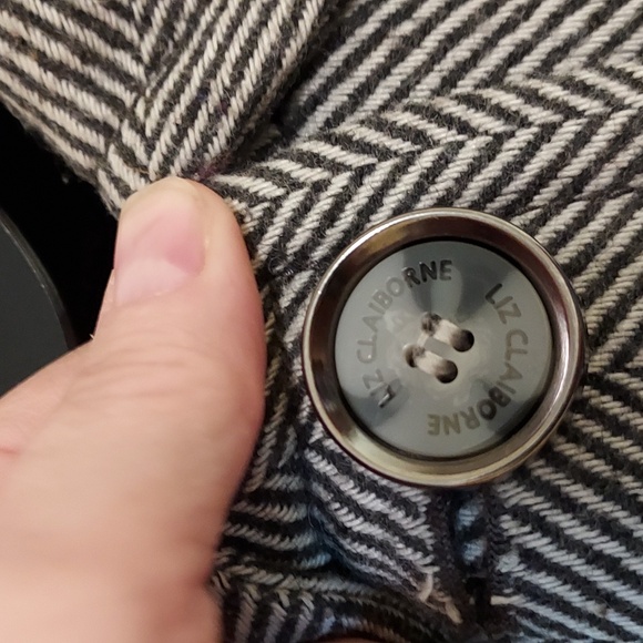 Vintage Liz Claiborne Herringbone Lined Wool Blend Winter Business Coat Large - Picture 8 of 13